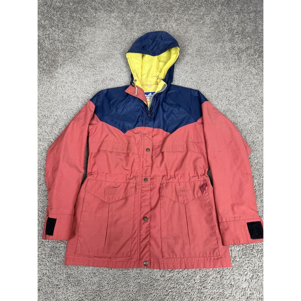 Vintage Powderhorn Mountaineering Coat Womens 10 Red Blue Hooded Ski Parka USA